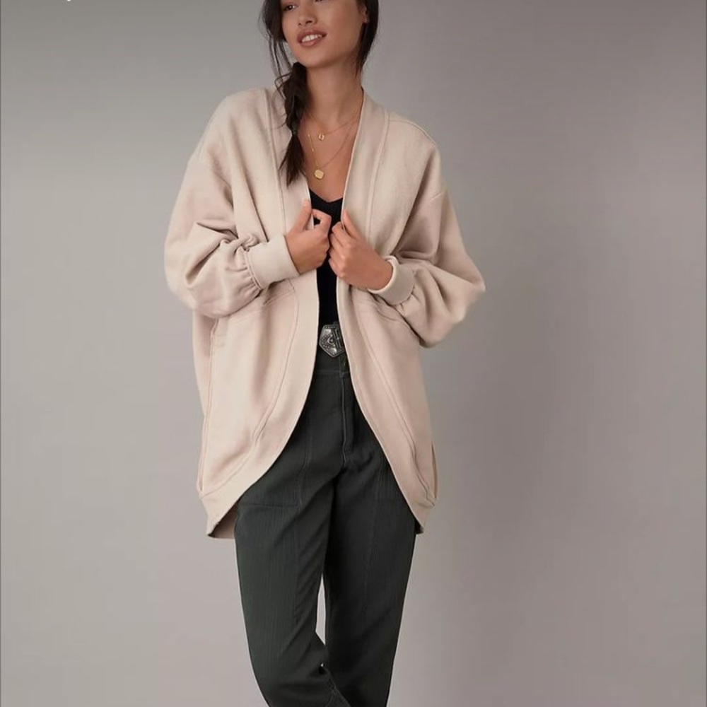 Anthropologie Pilcro Aubrey Draped Cardigan Open Front Beige Size L/XL